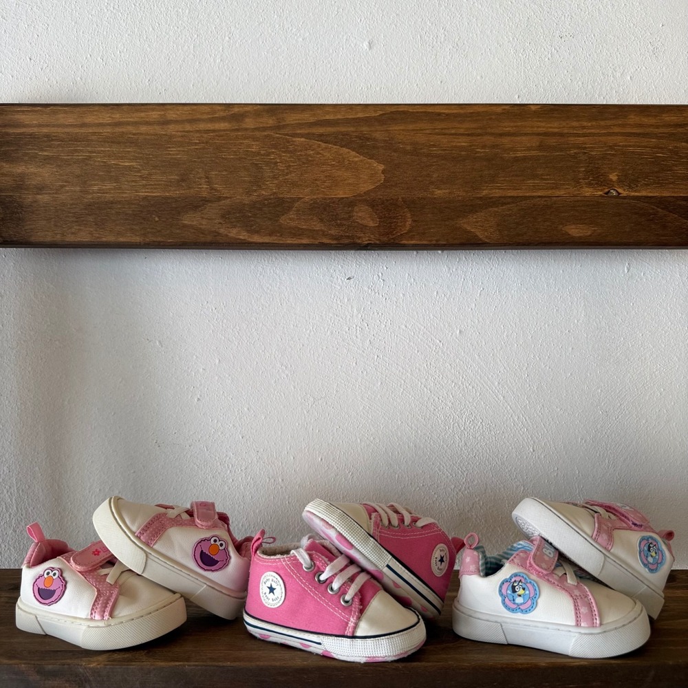 Lot of 3 Baby Toddler Sneakers Size 3 Sesame Street Elmo Bluey Pink Canvas Shoes